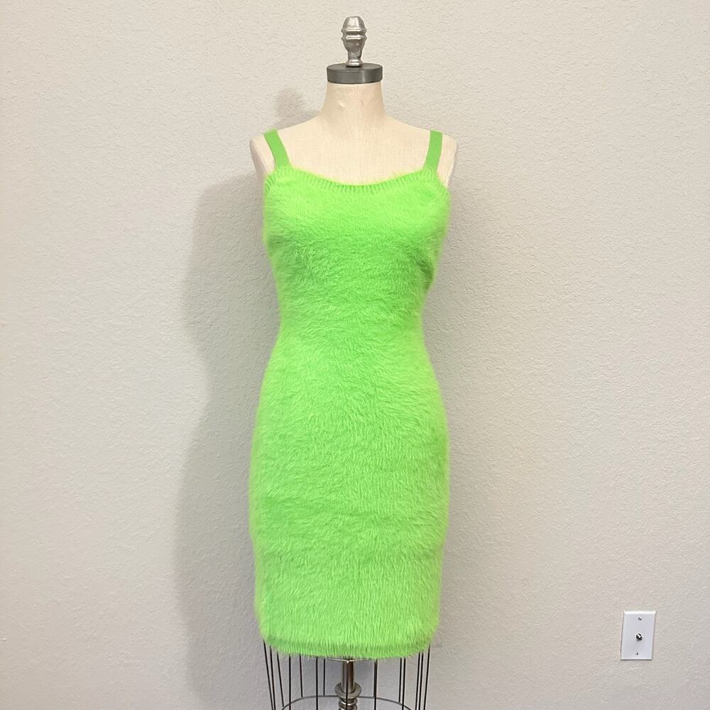 FABLETICS 90s Mini Dress Sour Apple Green Fuzzy Knit Sleeveless NWT
